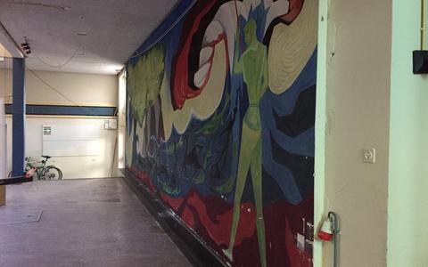 De muurschildering in de aula van de voormalige HBS aan het Zuideinde gaat verhuizen naar de aula van Stad &amp; Esch op Ezinge.