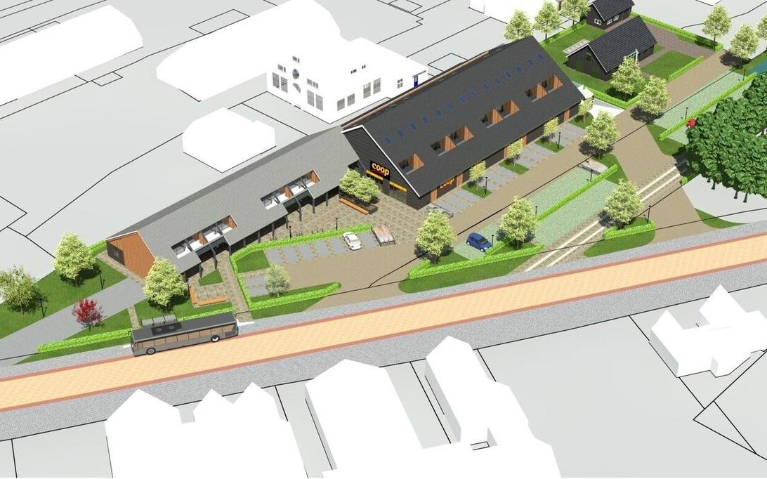 Zo moet de supermarkt met winkels, appartementen en parkeerplaatsen eruit gaan zien. Zo moet de supermarkt met winkels, appartementen en parkeerplaatsen eruit gaan zien.