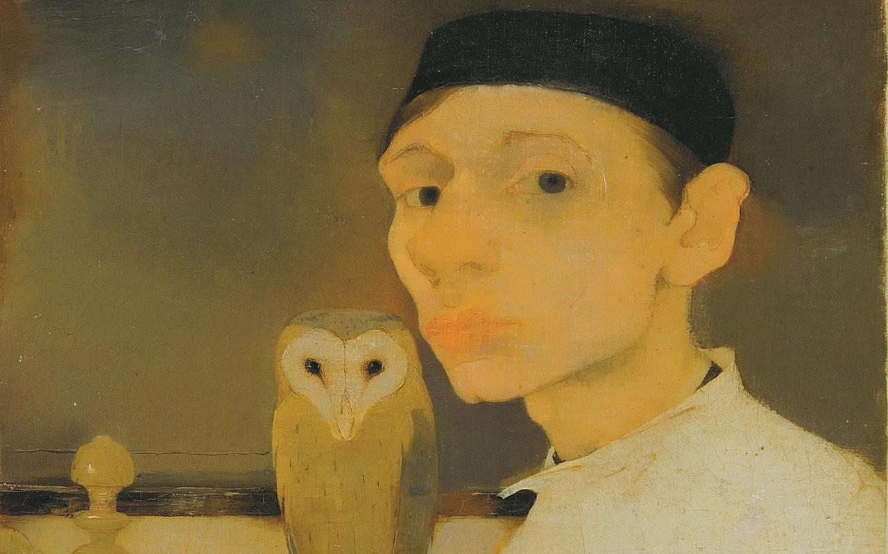 Jan Mankes, Zelfportret met uil, 1911, olieverf op doek, 20,5 x 17 cm., Jan Mankes, Zelfportret met uil, 1911, olieverf op doek, 20,5 x 17 cm.,