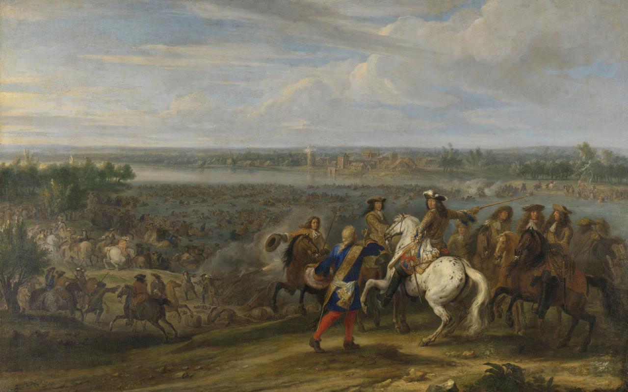 Lodewijk XIV steekt bij Lobith de Rijn over, 12 juni 1672. Door Adam Frans van der Meulen