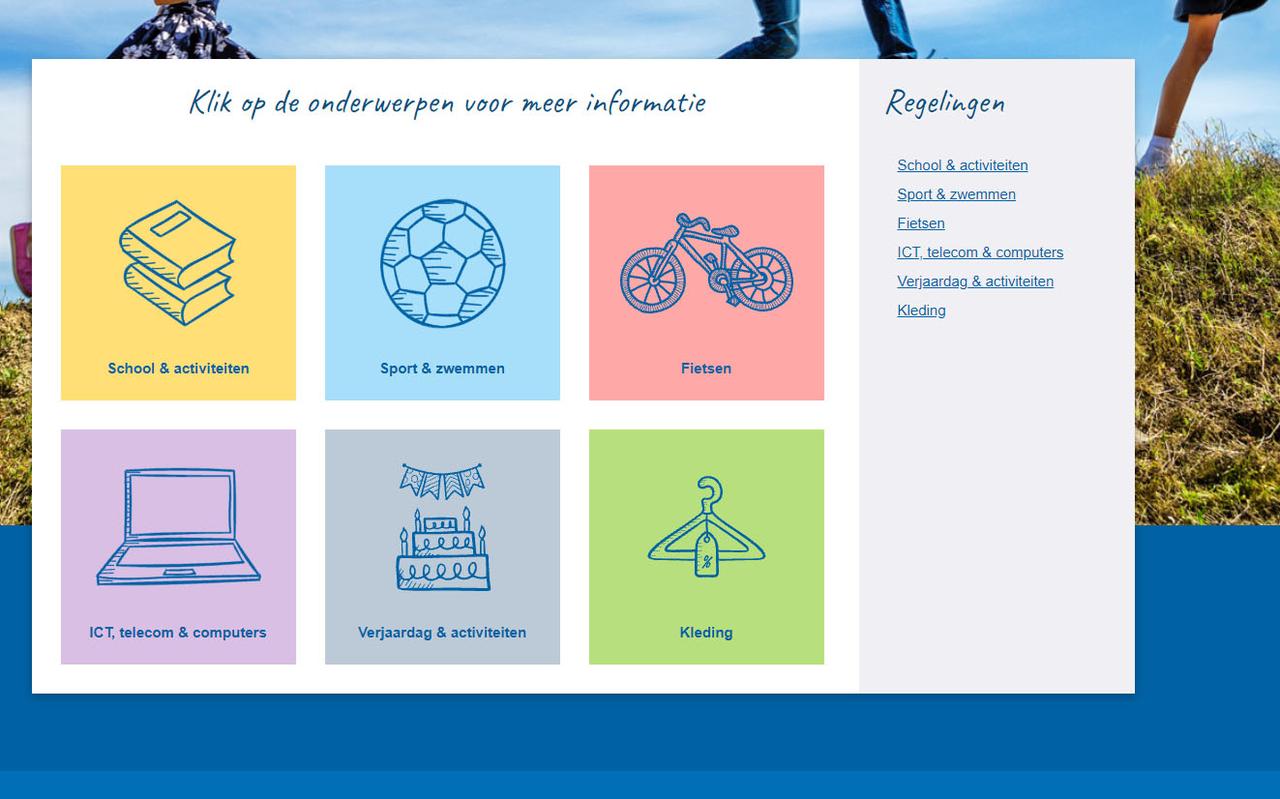 Geld van de Kindregeling kan besteed worden aan zes thema's. Geld van de Kindregeling kan besteed worden aan zes thema's.