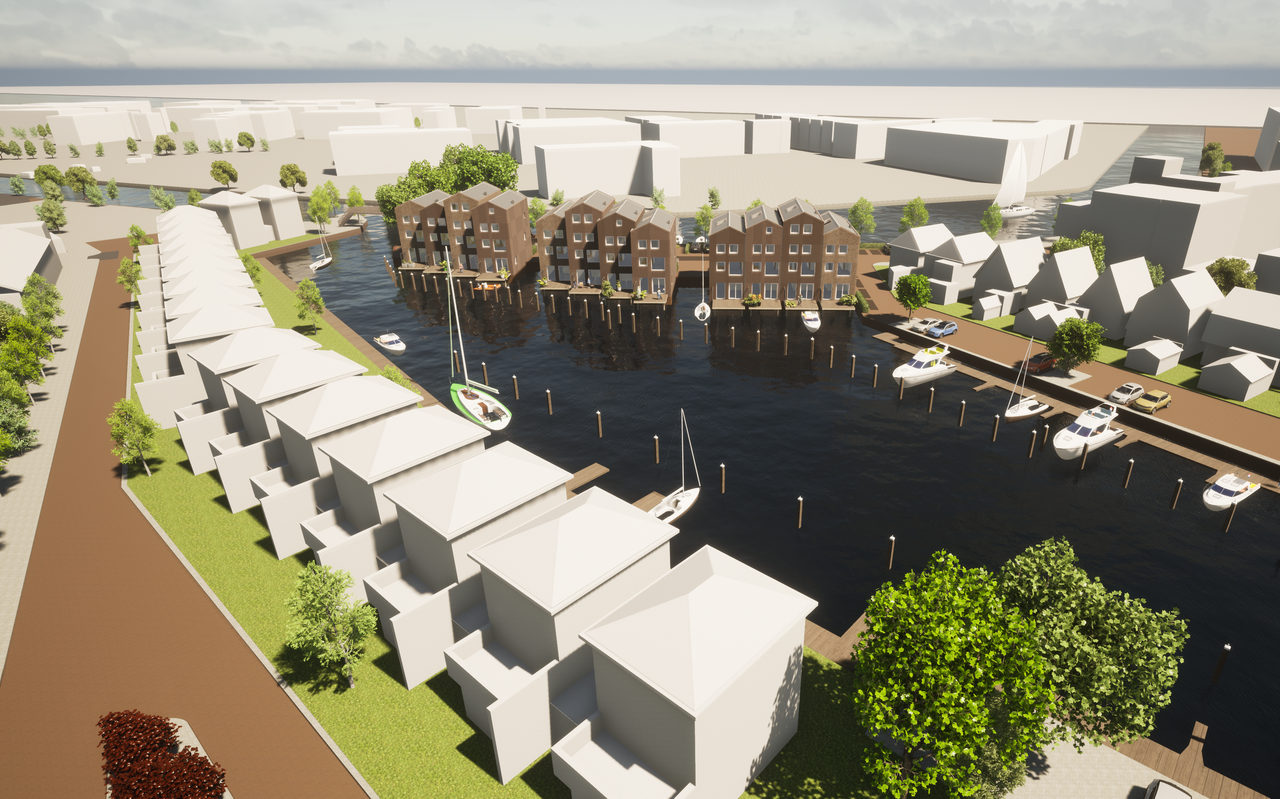 Artist impression van nieuwbouwplan met waterwoningen aan de Prins Hendrikkade/Schuttevaerhaven. Artist impression van nieuwbouwplan met waterwoningen aan de Prins Hendrikkade/Schuttevaerhaven.