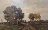 Het schilderij boerderij onder bomen van schilder Hugo van Schaik 