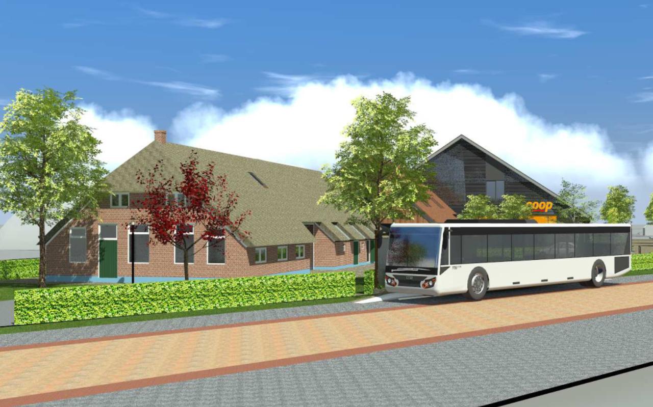 Hier het nieuwe supermarktplan, mét behoud van de monumentale boerderij. Hier het nieuwe supermarktplan, mét behoud van de monumentale boerderij.