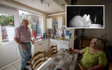 Henk en Hilda Slomp in hun keukentje aan de Heinsiusstraat in Meppel. Inzet: videostill van een wildcamera die vastlegt hoe een rat snoepjes van tafel steelt
